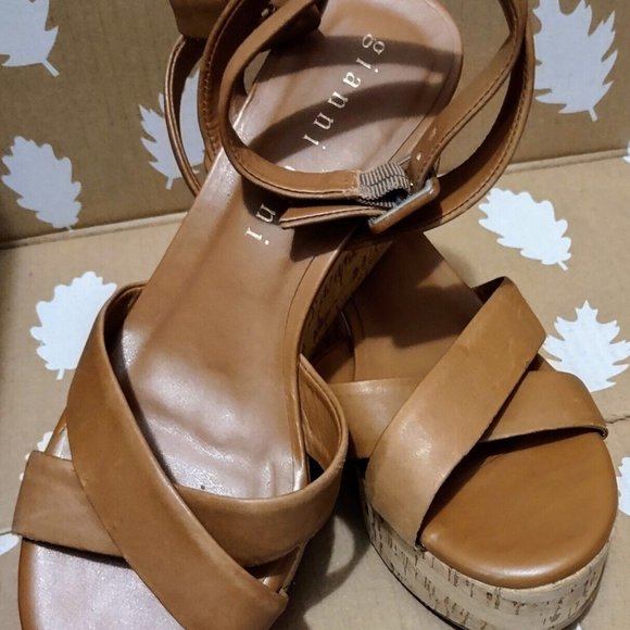 Gianni Bini "Zeeah" Cork Wedge Sandal Camel Tan Platform Heels 8M - Picture 2 of 11